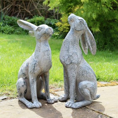 Antique Grey Garden Hare Ornaments Set Of 2 | Darthome Garden Decor Garden Darthome