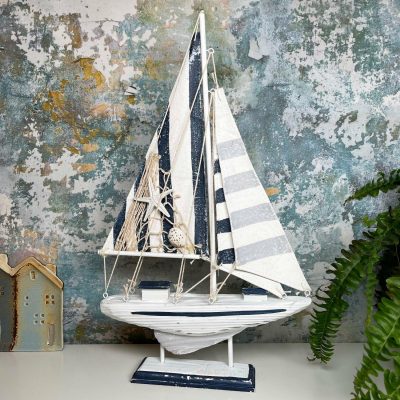 Blue & White Sailing Boat Model Bathroom Ornament | Darthome Ornaments Decor Darthome