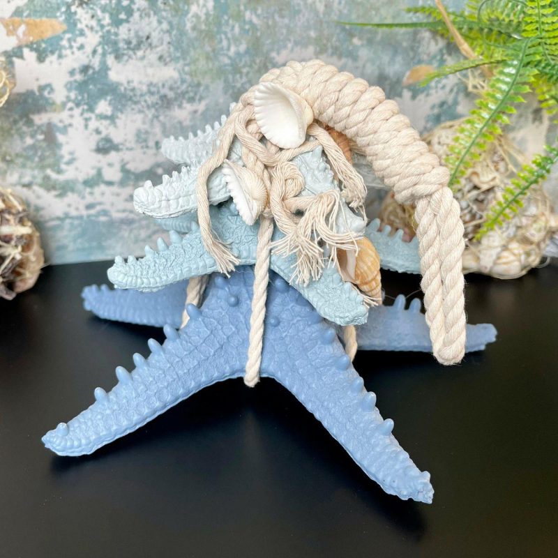 Blue & White Starfish In Rope Ornament | Darthome Ornaments Decor Blue