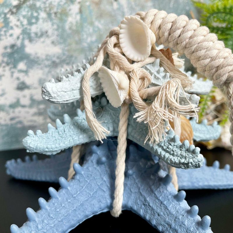 Blue & White Starfish In Rope Ornament | Darthome Ornaments Decor Blue