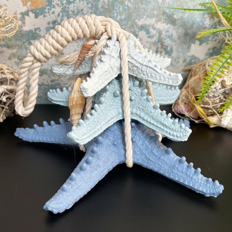 Blue & White Starfish In Rope Ornament | Darthome Ornaments Decor Blue