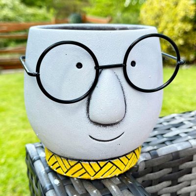 Cement Face Planter With Glasses , Drainage Hole – Small 13cm | Darthome Garden Decor Garden Darthome