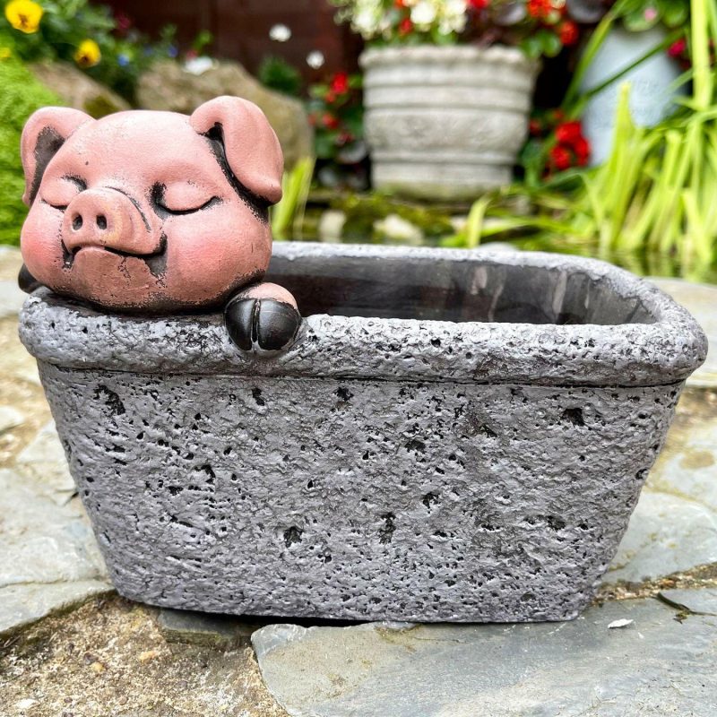 Cement Pig In Trough Planter | Darthome Garden Decor Garden Darthome