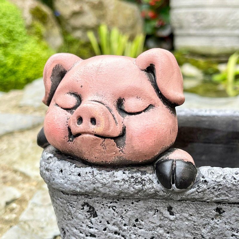 Cement Pig In Trough Planter | Darthome Garden Decor Garden Darthome