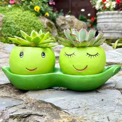 Cement Two Peas In A Pod Succulent Planter | Darthome Garden Decor Garden Darthome