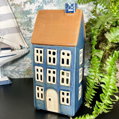 Ceramic Blue Tall House Tea Light Candle Holder | Darthome Accessories Accessories Accessories