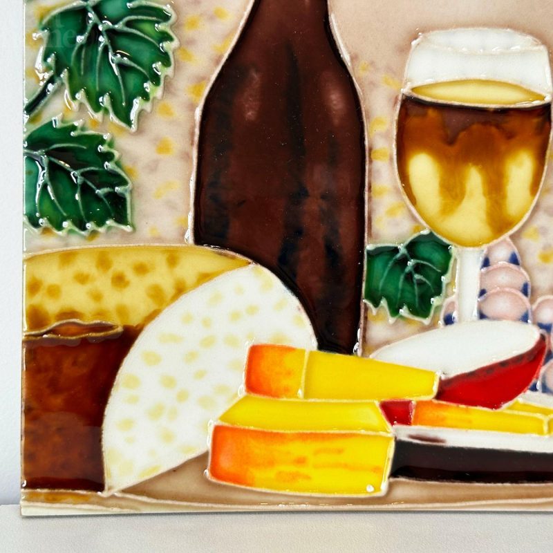 Cheese And Wine Ceramic Tile Wall Art 8×8" | Darthome Wall Hangings Decor Brown