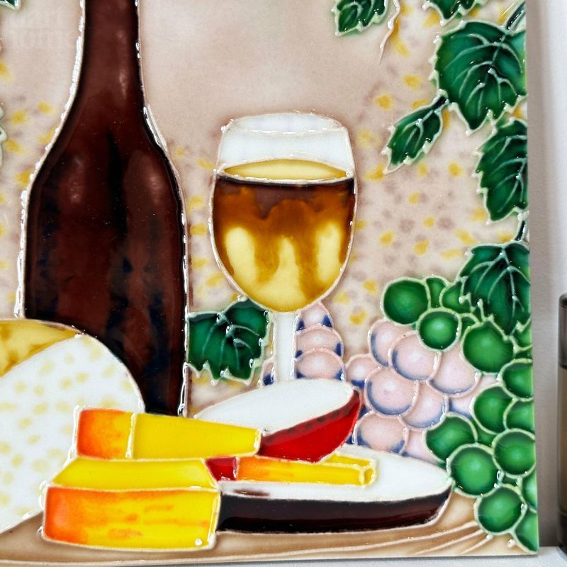 Cheese And Wine Ceramic Tile Wall Art 8×8" | Darthome Wall Hangings Decor Brown