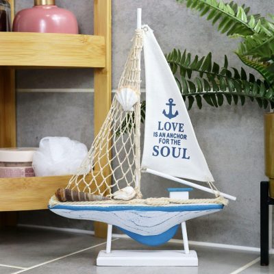 Decorative Blue And White Nautical Boat | Darthome Ornaments Decor Blue