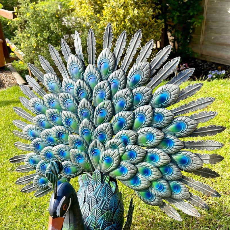 Fan Tailed Peacock Garden Ornament | Darthome Garden Decor Garden Blue & Green