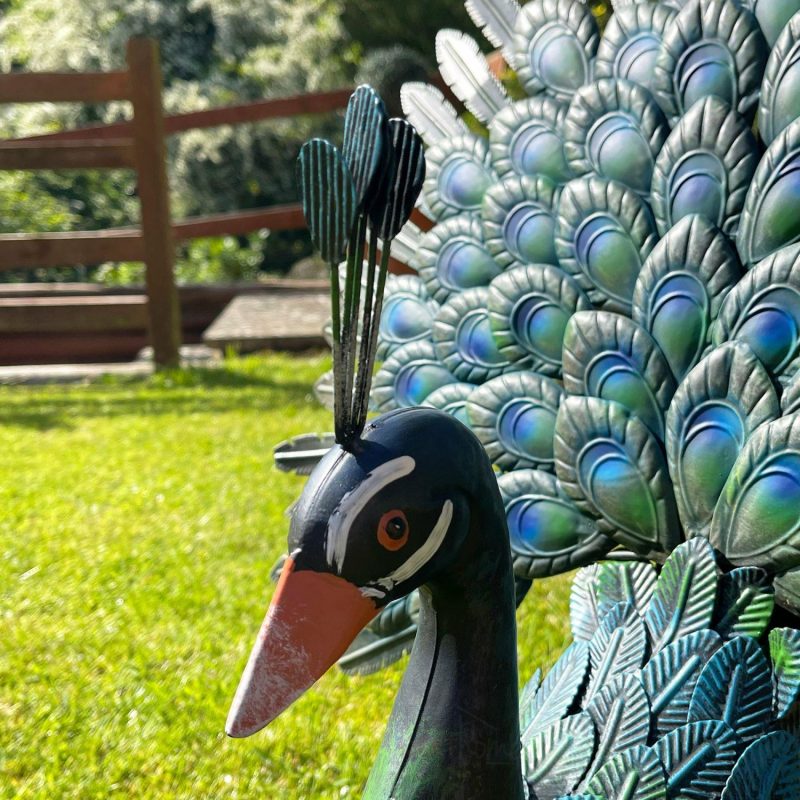 Fan Tailed Peacock Garden Ornament | Darthome Garden Decor Garden Blue & Green