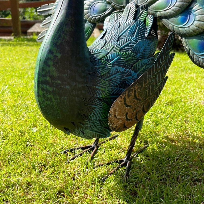 Fan Tailed Peacock Garden Ornament | Darthome Garden Decor Garden Blue & Green