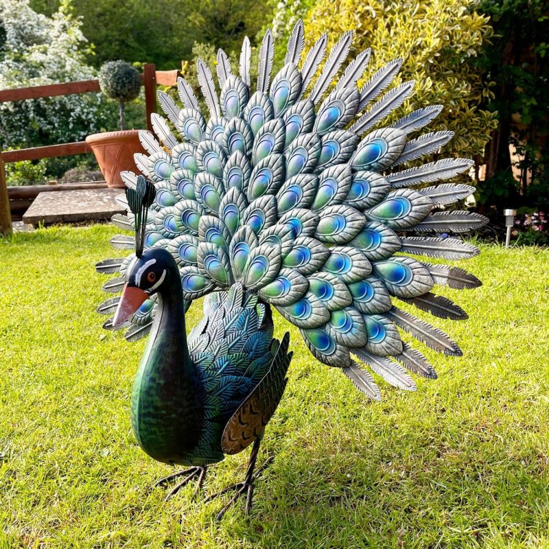 Fan Tailed Peacock Garden Ornament | Darthome Garden Decor Garden Blue & Green