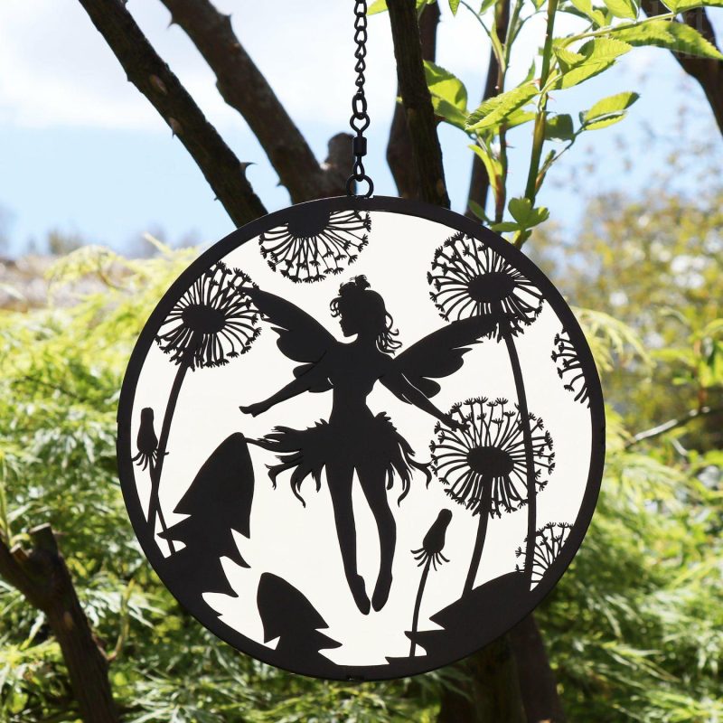 Flower Fairy Hanging Mirror Silhouette | Darthome Garden Decor Garden Black