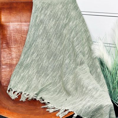 Green Cotton Fringed Throw 170cm x130cm | Darthome Soft Furnishings Decor Darthome