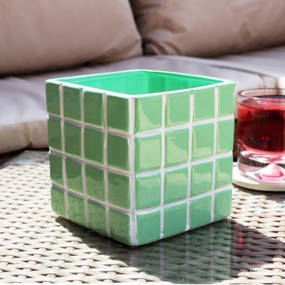 Green Square Checked Tile Plant Pot | Darthome Accessories Accessories Accessories