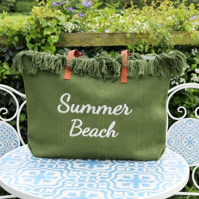 Green Tasselled Summer Beach Bag | Darthome Garden Accessories Garden Darthome