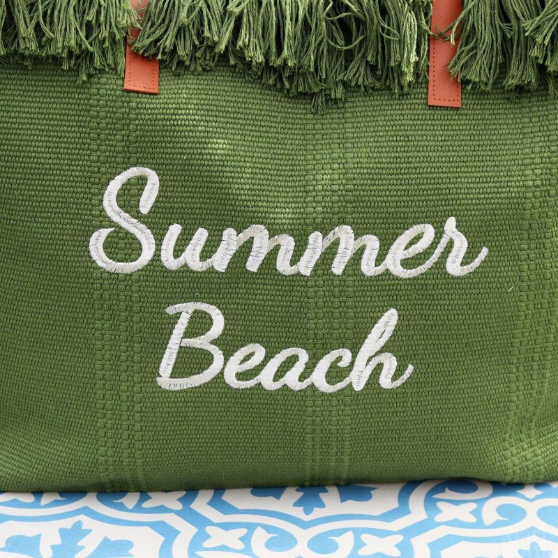 Green Tasselled Summer Beach Bag | Darthome Garden Accessories Garden Darthome