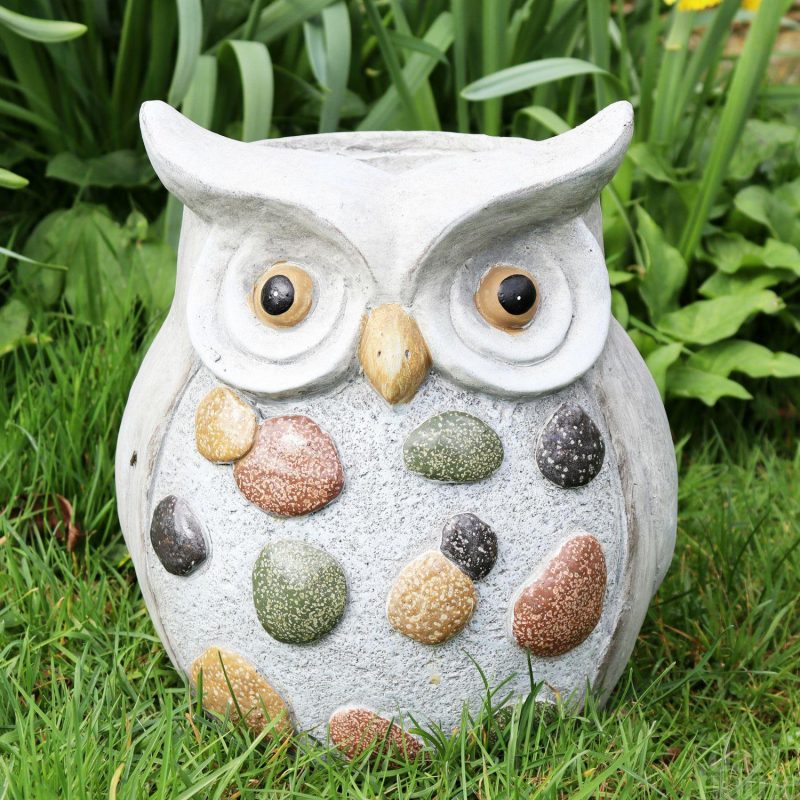 Grey Stone Effect Owl Planter | Darthome Garden Decor Garden Brown