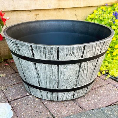 Grey Wood Effect Barrel Planter 21L | Darthome Garden Decor Garden Darthome