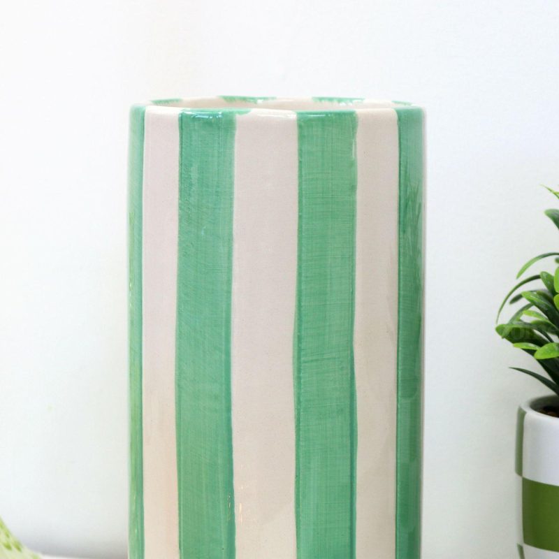 Hand Painted Green Striped Vase | Darthome Accessories Accessories Accessories