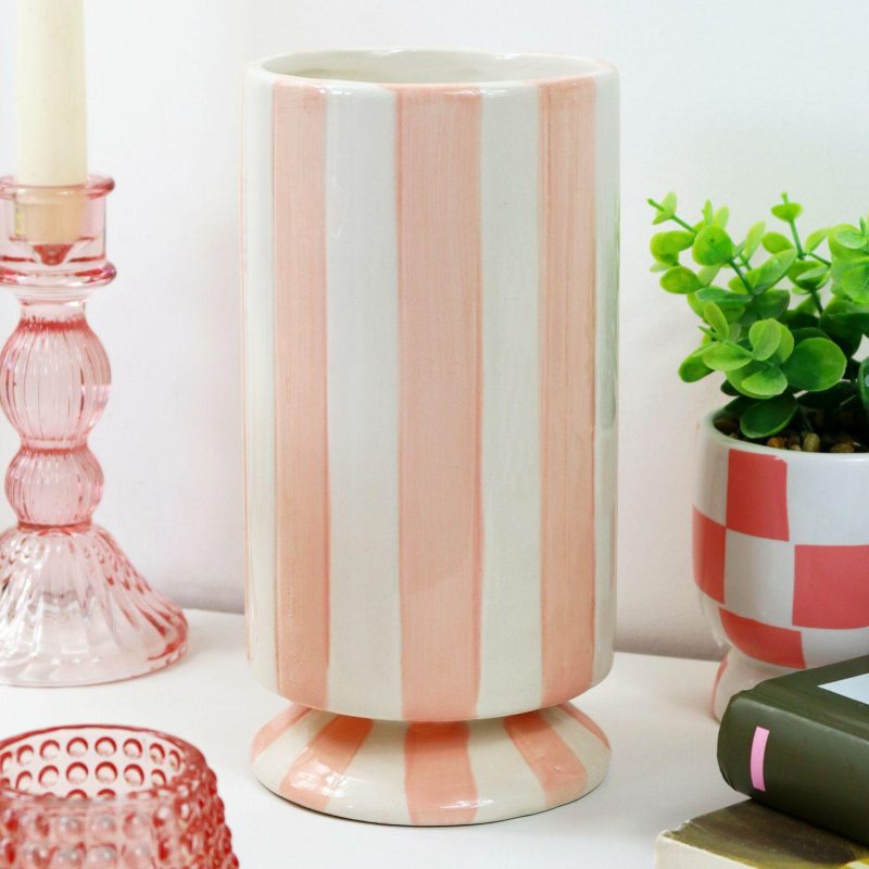 Hand Painted Pink Striped Vase | Darthome Accessories Accessories Accessories