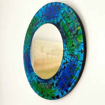 Handmade Teal Blue & Green Glass Mosaic Wall Mirror – 25cm Diamater | Darthome Mirrors Decor Darthome