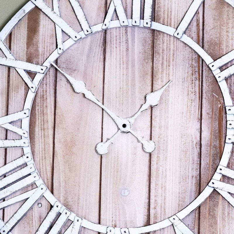 Industrial White Metal And Wood Wall Clock | Darthome Clocks Clocks Brown