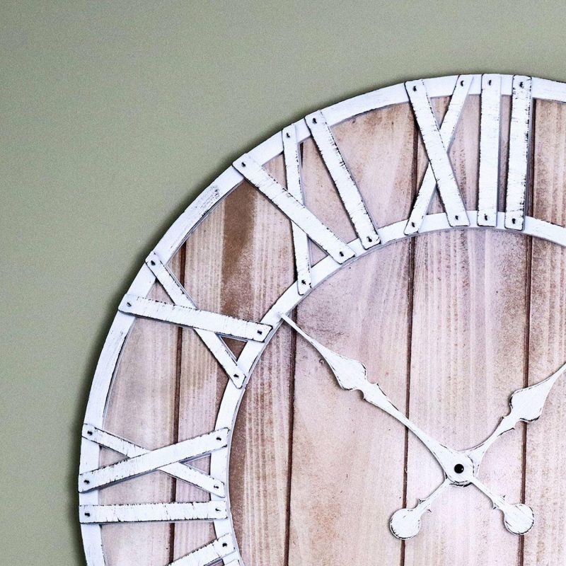 Industrial White Metal And Wood Wall Clock | Darthome Clocks Clocks Brown