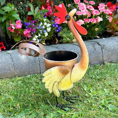 Metal Chicken Garden Planter | Darthome Garden Decor Garden Brown