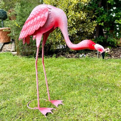 Metal Flamingo Garden Ornament – Head Down | Darthome Garden Decor Garden Darthome