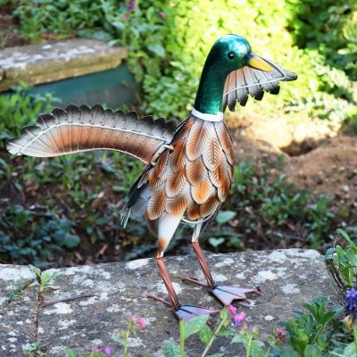 Metal Wings Spread Duck Garden Ornament | Darthome Garden Decor Garden Black