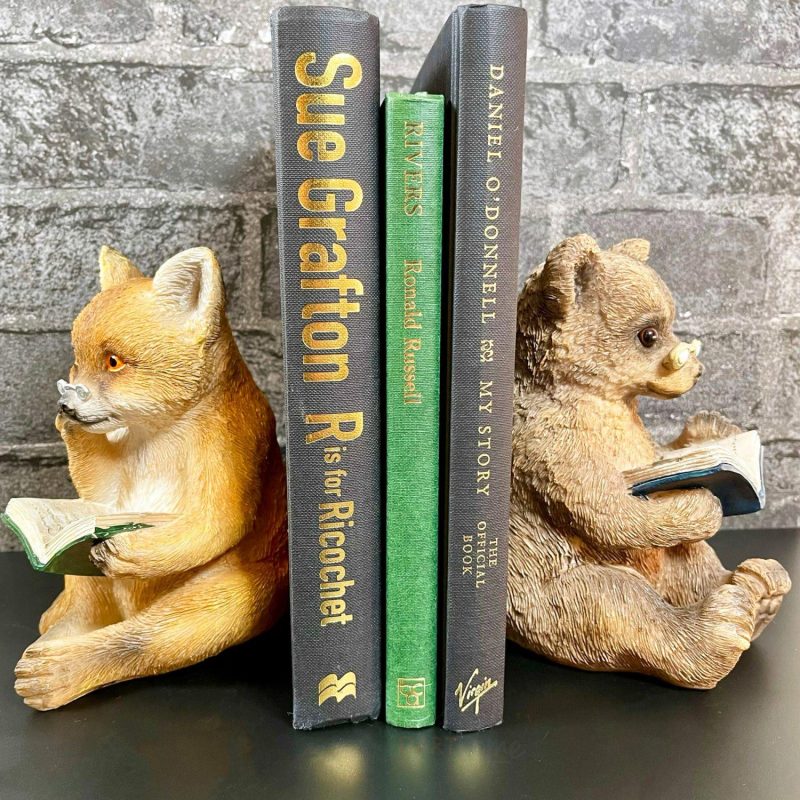 Resin Reading Fox & Bear Animal Bookends | Darthome Ornaments Bookends Darthome