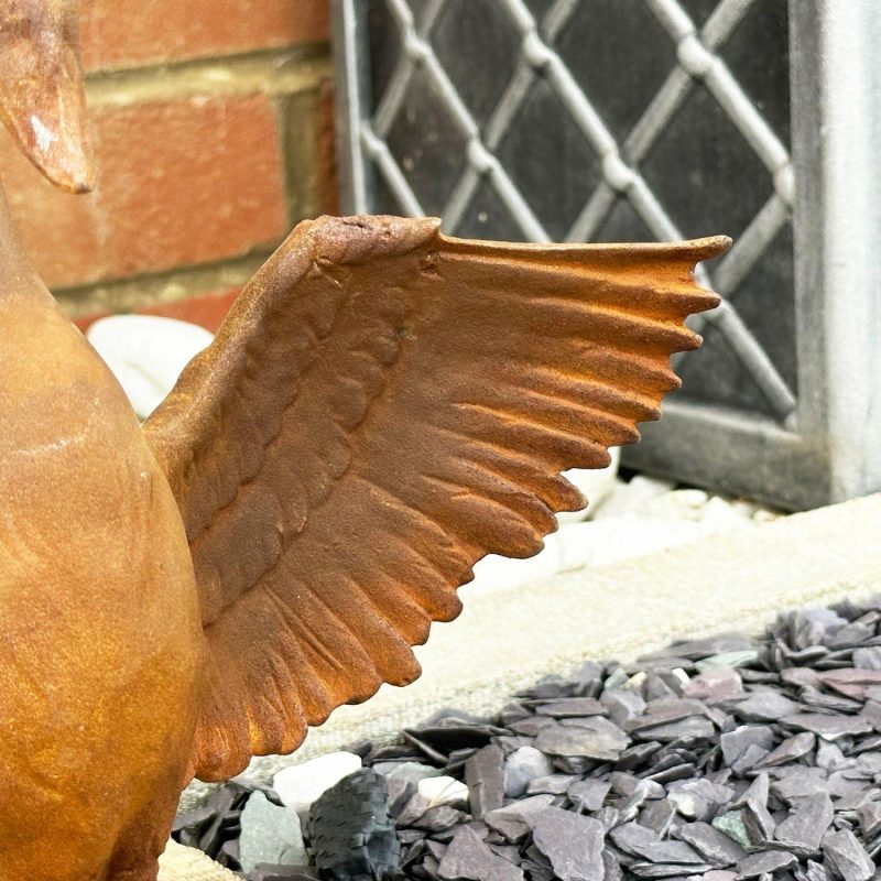 Rusty Cast Iron Crowned Swan Sculpture | Darthome Garden Decor Garden Brown