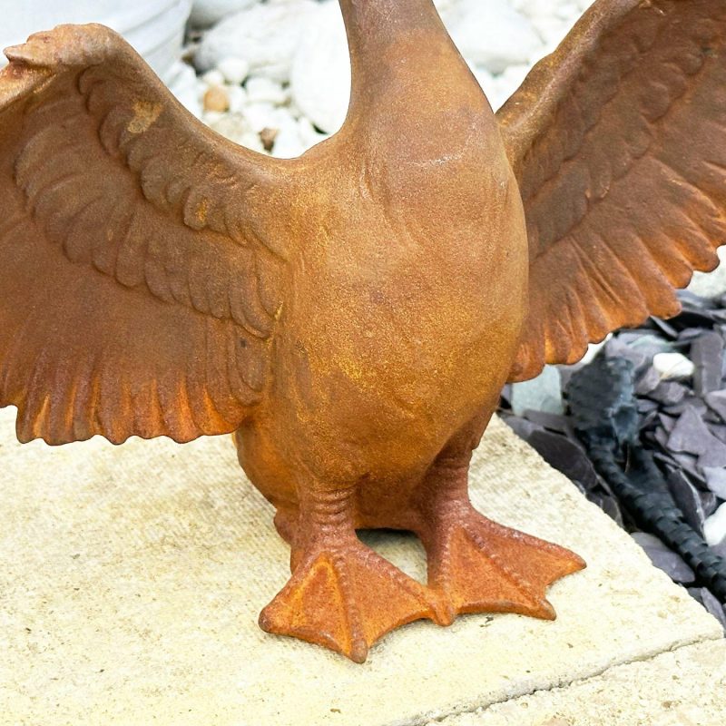 Rusty Cast Iron Crowned Swan Sculpture | Darthome Garden Decor Garden Brown