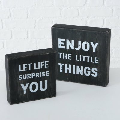 Set Of 2 Black Sentiment Message Blocks | Darthome Ornaments Decor Black