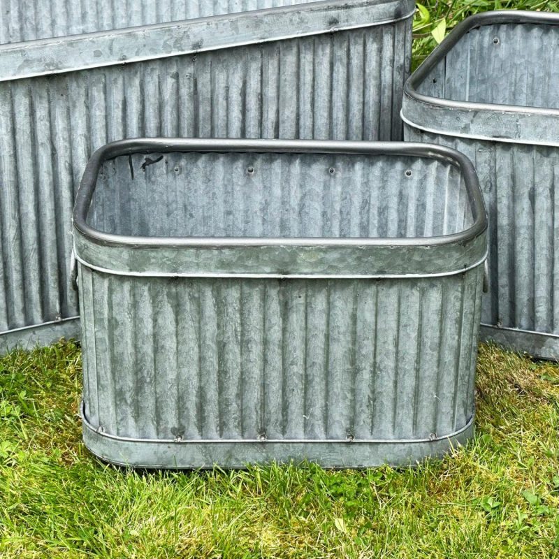 Set Of 3 Galvanised Rectangle Tub Planters | Darthome Garden Decor Garden Darthome