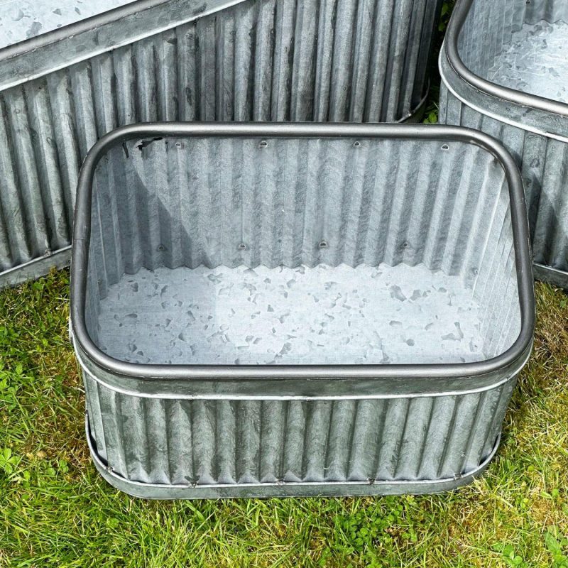 Set Of 3 Galvanised Rectangle Tub Planters | Darthome Garden Decor Garden Darthome