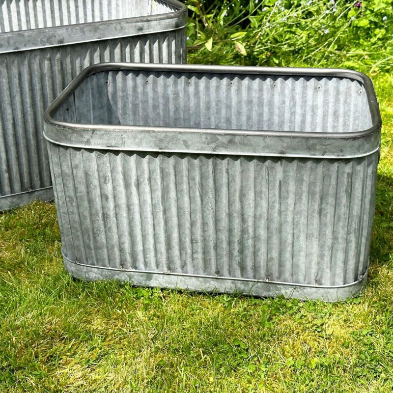 Set Of 3 Galvanised Rectangle Tub Planters | Darthome Garden Decor Garden Darthome