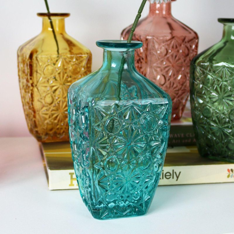 Set Of 4 Embossed Flower Coloured Bottles | Darthome Accessories Accessories Accessories