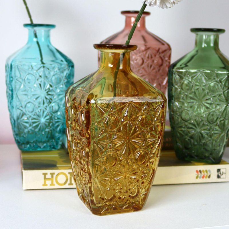 Set Of 4 Embossed Flower Coloured Bottles | Darthome Accessories Accessories Accessories