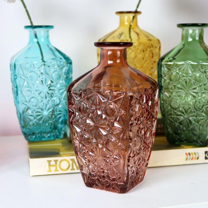 Set Of 4 Embossed Flower Coloured Bottles | Darthome Accessories Accessories Accessories