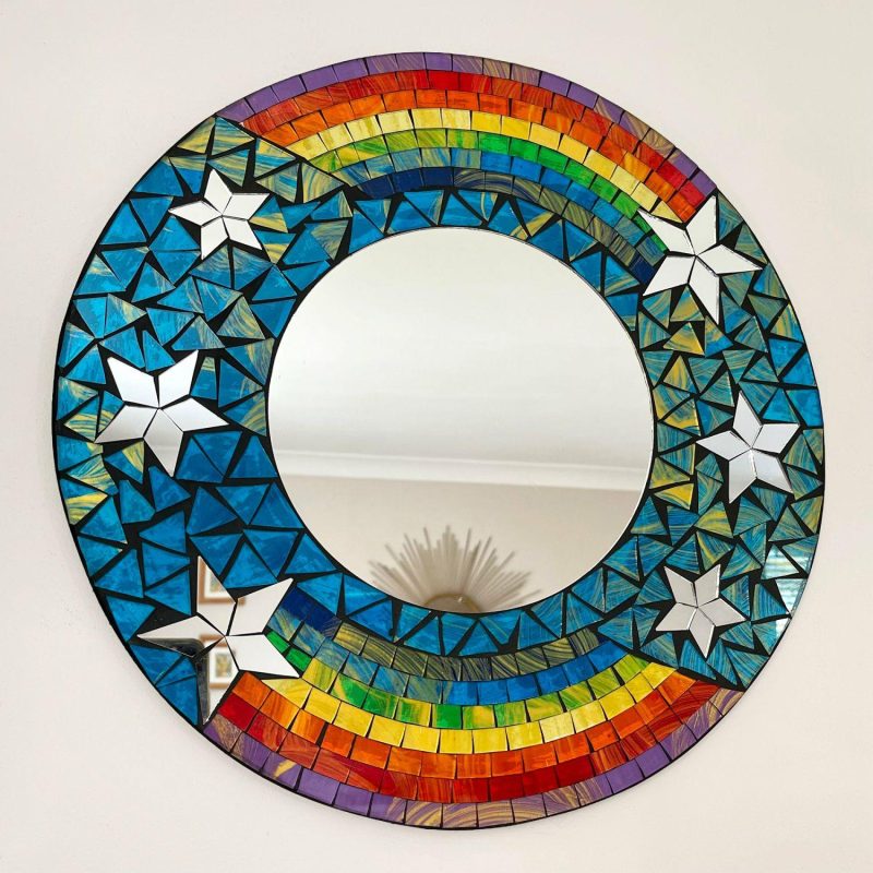 Shooting Star Rainbow Mosaic Mirror | Darthome Mirrors Decor Blue & Rainbow