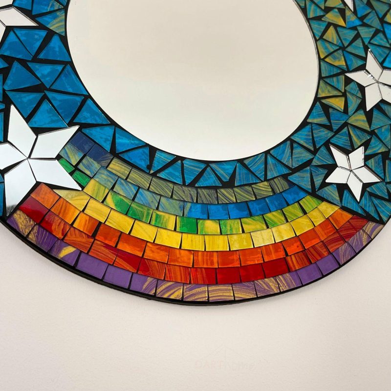 Shooting Star Rainbow Mosaic Mirror | Darthome Mirrors Decor Blue & Rainbow