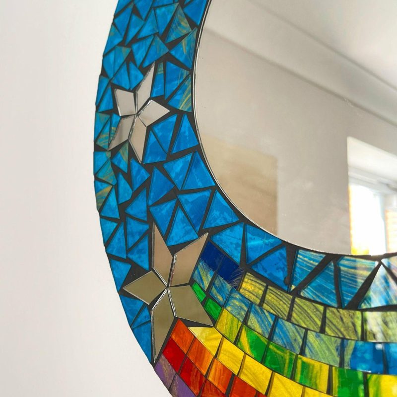 Shooting Star Rainbow Mosaic Mirror | Darthome Mirrors Decor Blue & Rainbow