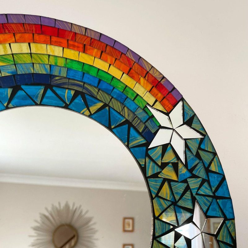 Shooting Star Rainbow Mosaic Mirror | Darthome Mirrors Decor Blue & Rainbow