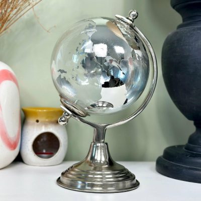 Silver Glass Globe On Metal Stand | Darthome Ornaments Decor Darthome