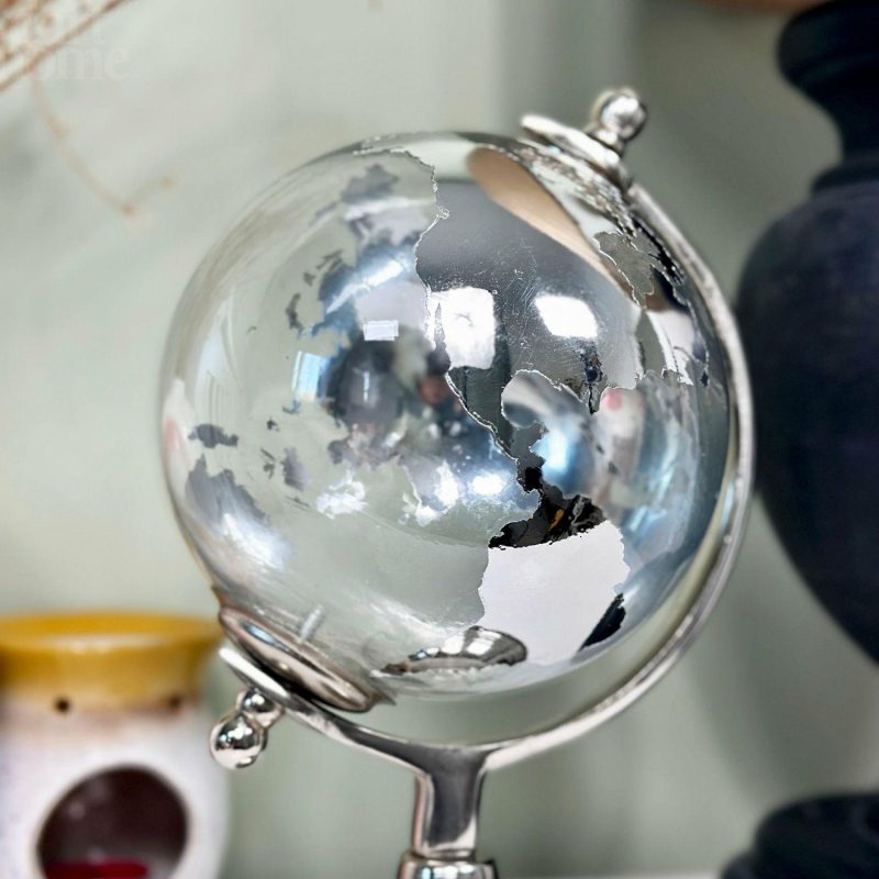 Silver Glass Globe On Metal Stand | Darthome Ornaments Decor Darthome