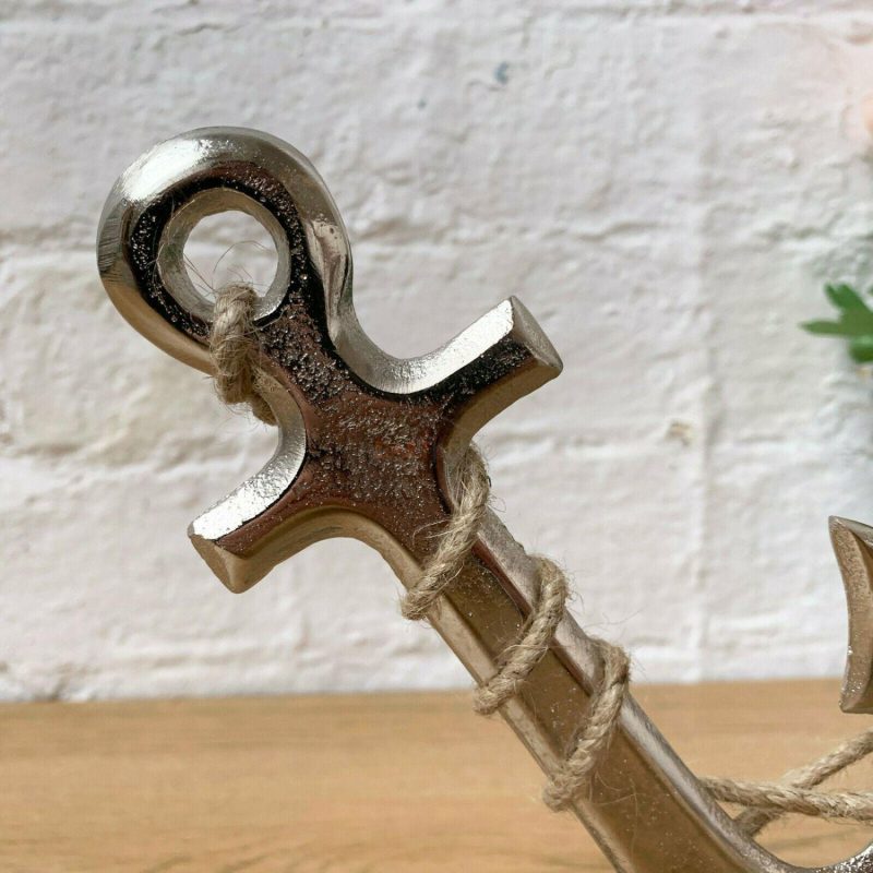 Silver Metal Anchor Ornament On Wooden Stand | Darthome Ornaments Decor Darthome