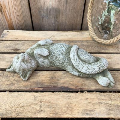 Stone Lying Cat Garden Ornament 32cm | Darthome Garden Decor Garden Darthome